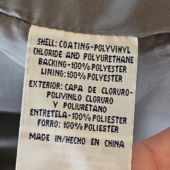 90s S/M Pewter Silver Trench Rain Jacket Belted Zipper Pocket Faux Leather Look - Picture 9 of 10